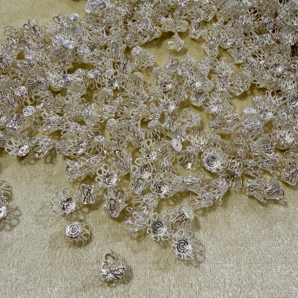 Huge Lot! 610pcs, Bead Caps, Silver-plated Brass, 9x6mm basket, fits 9-11mm bead - Picture 2 of 5